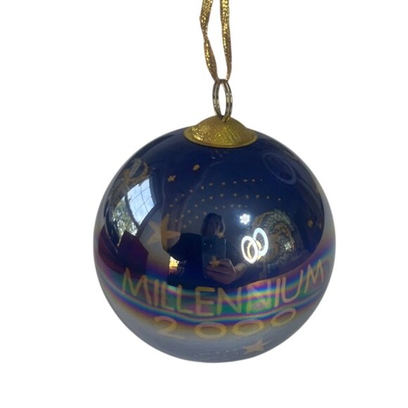 Millennium 2000 Blue Glass Ornament In Original Box Distributed By J.C. Penney - Picture 3 of 7